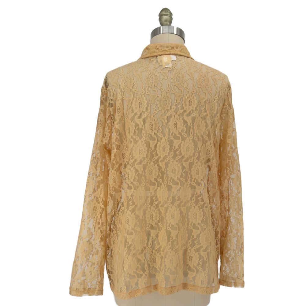 Vintage CW Classics Floral Lace Button-Up Shirt size XL Sheer Antique Beige - Picture 4 of 16